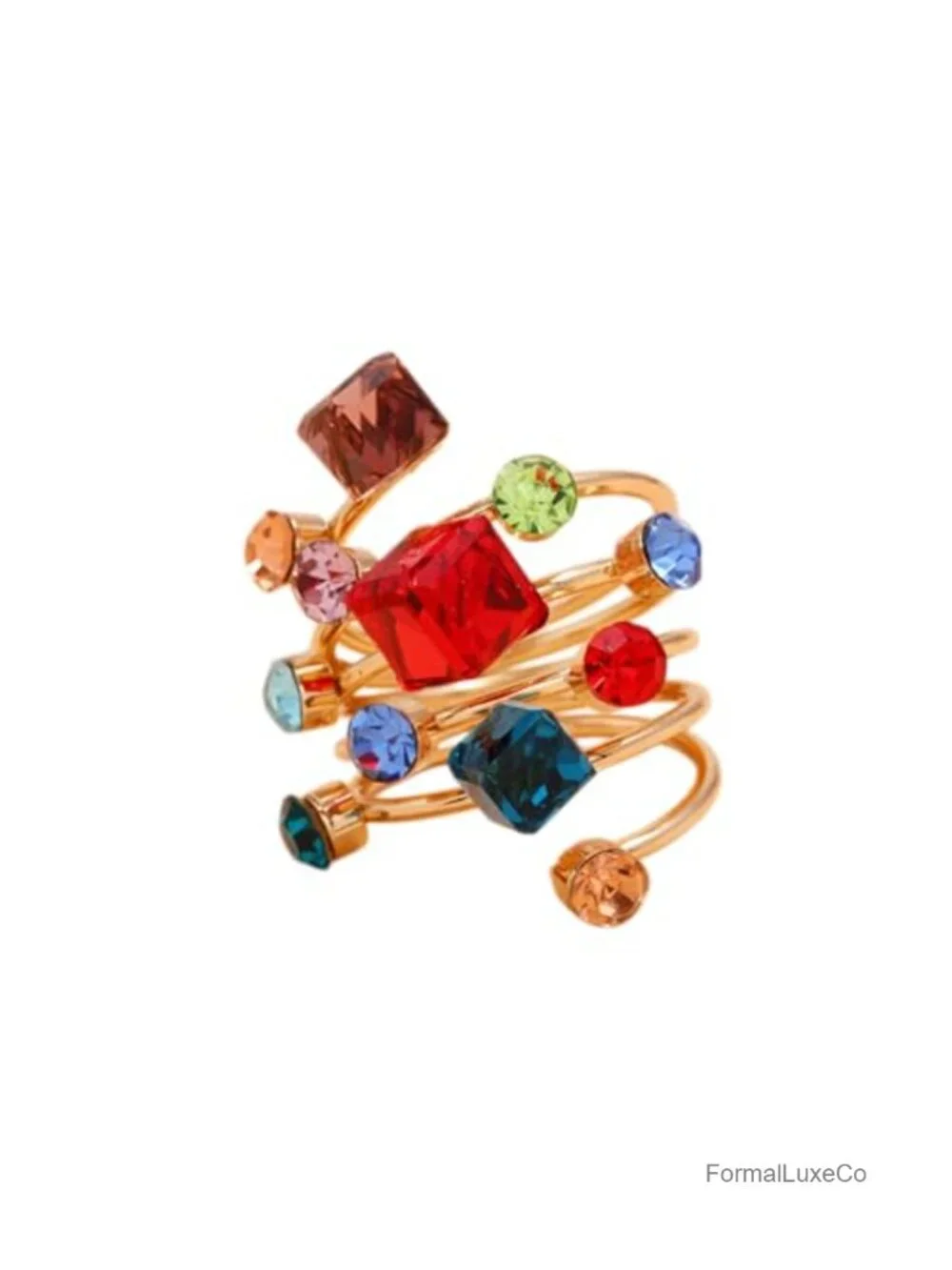 Statement Geometric Cube Crystal Ring for Women Cocktail Rhinestone Gold Jewelry